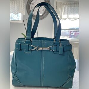 Coach Vintage Y2K Hamptons Executive Teal Leather Satchel Tote Handbag